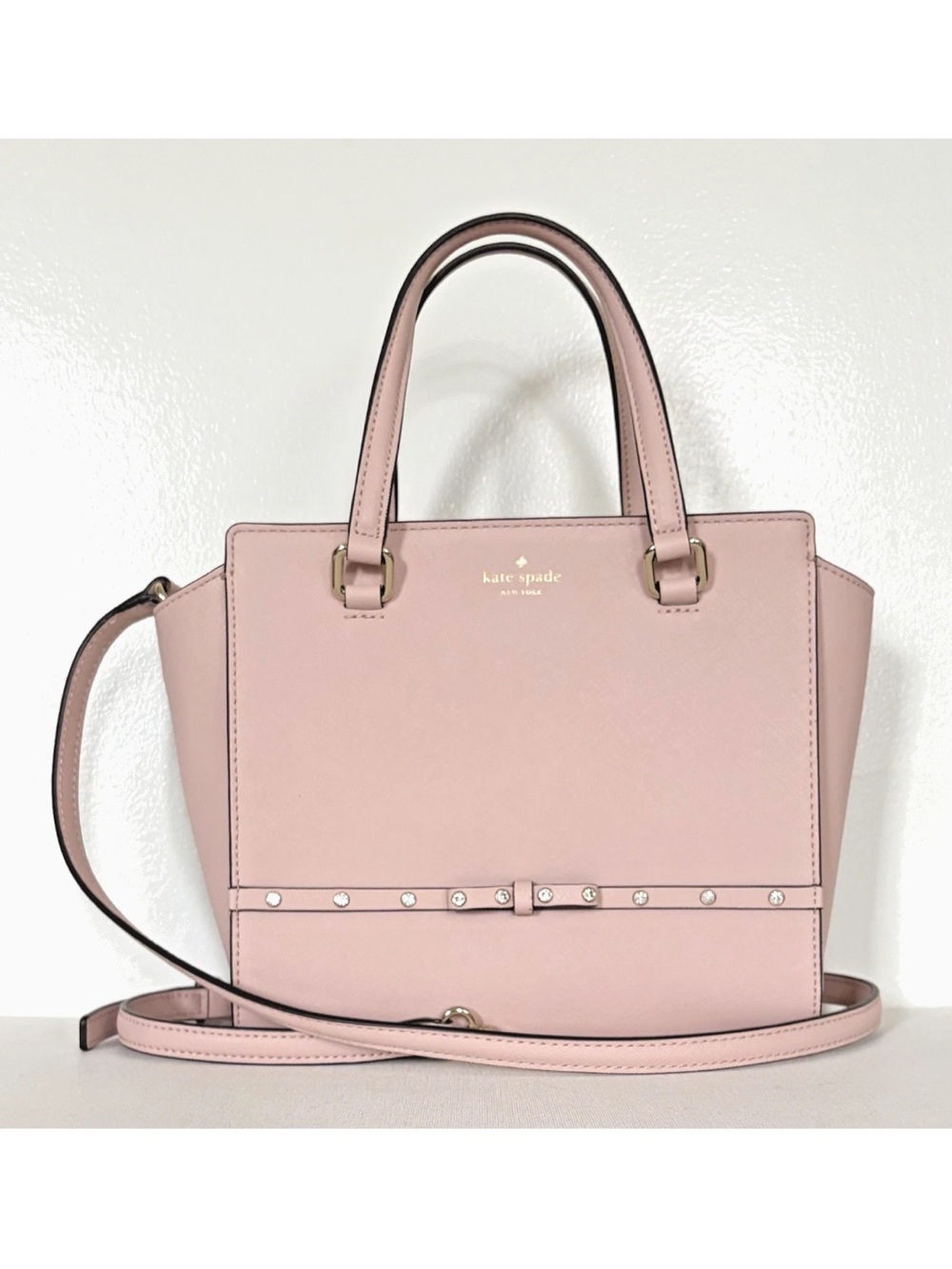 New Kate Spade Small Hadlee Laurel Way Jeweled Saffiano Leather Tote Warm Vellum